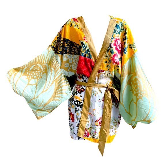 Vintage Tops - Kimono Abstract Unique Mini Duster OS